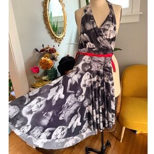 Amazing Vintage Marilyn Monroe Halter Dress Red Tie Full Skirt Dance made in USA